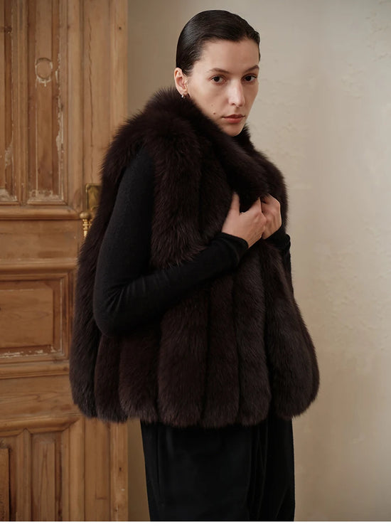 Gilet donna in pelliccia sintetica con collo alto
