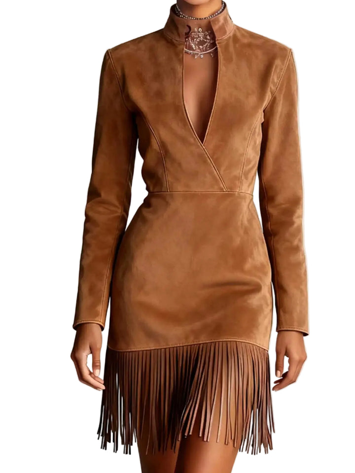 abito donna con scollo profondo e frange per festa primavera 2026