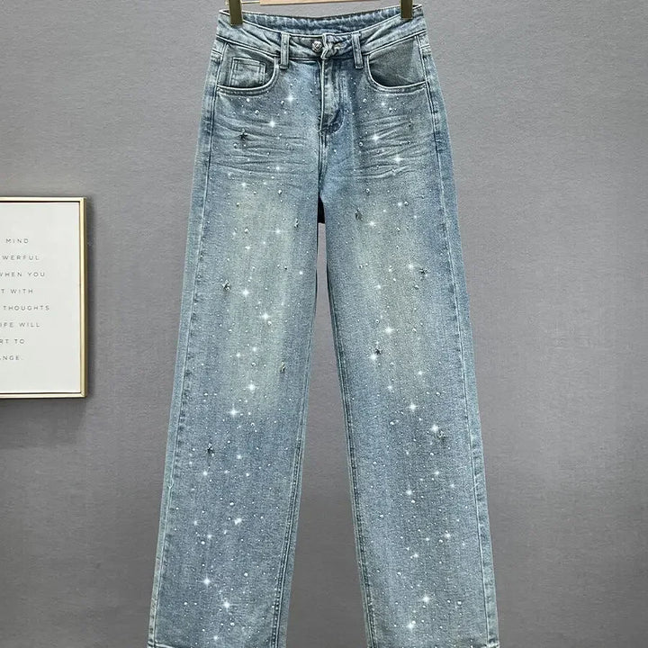 Jeans Donna Vita Alta con Ciondolo Brillante – Modello Gamba Dritta