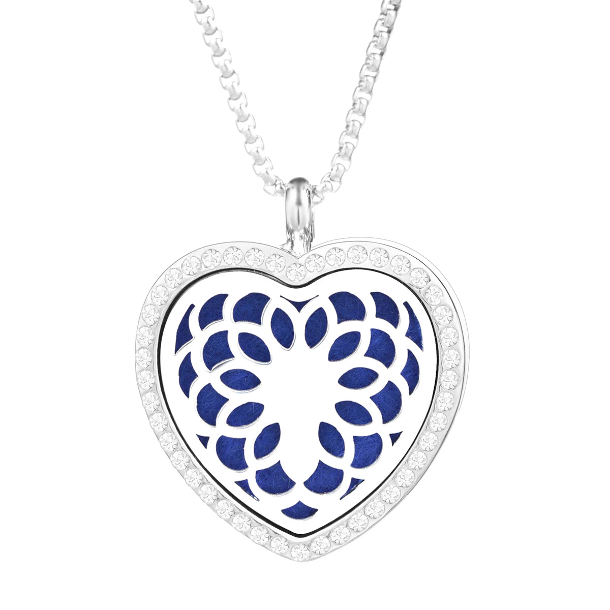 Collana Diffusore a Cuore con Strass in Acciaio Inox – Ciondolo Aromaterapia per Profumi e Oli Essenziali