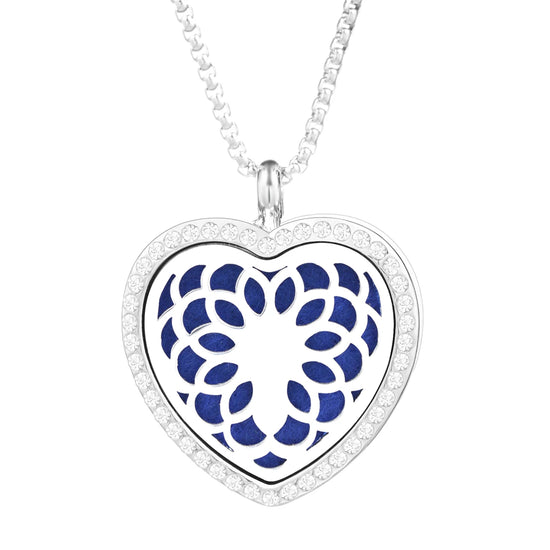 Collana Diffusore a Cuore con Strass in Acciaio Inox – Ciondolo Aromaterapia per Profumi e Oli Essenziali