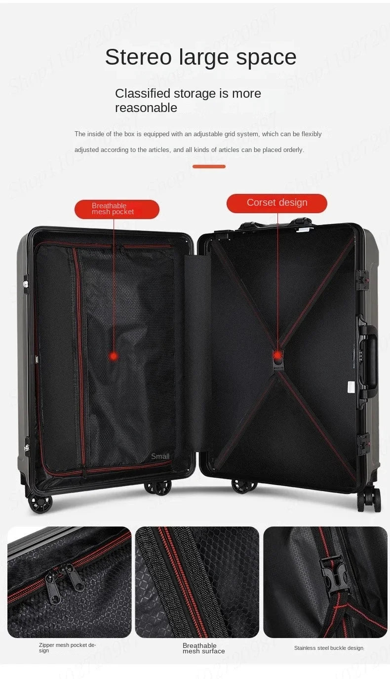 Trolley rigido alluminio 20-26″ cabina/da viaggio con serratura TSA + porte USB – valigia leggera e professionale