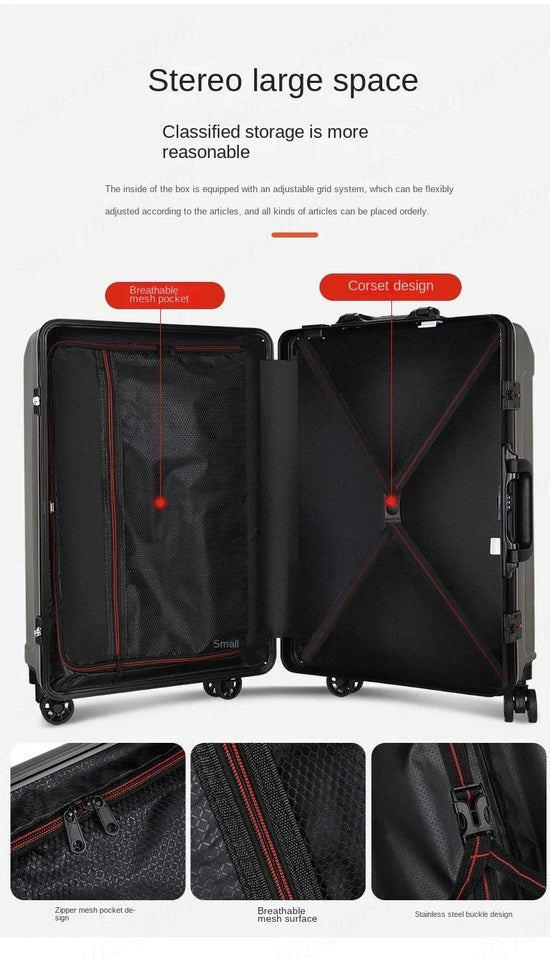 Trolley rigido alluminio 20-26″ cabina/da viaggio con serratura TSA + porte USB – valigia leggera e professionale