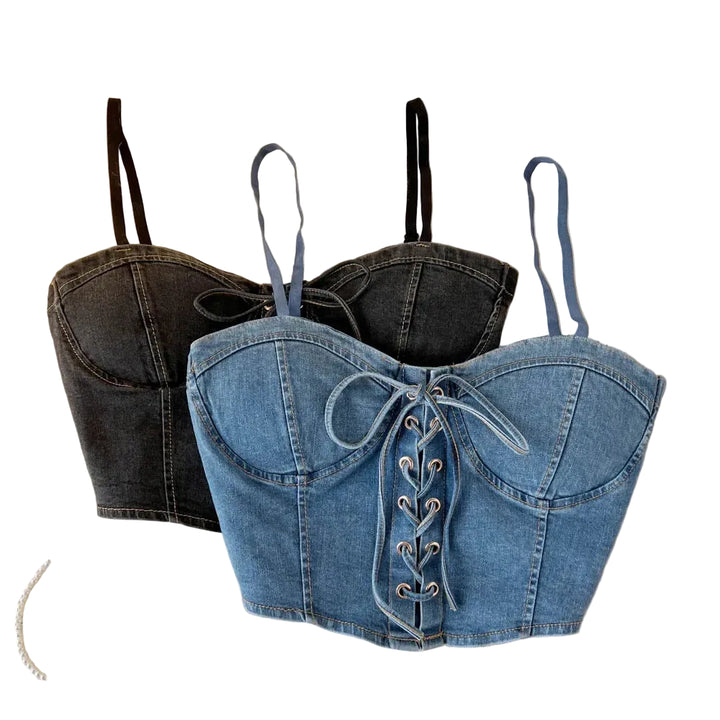 Top Denim Corsetto con Reggiseno Integrato – Crop Top Donna