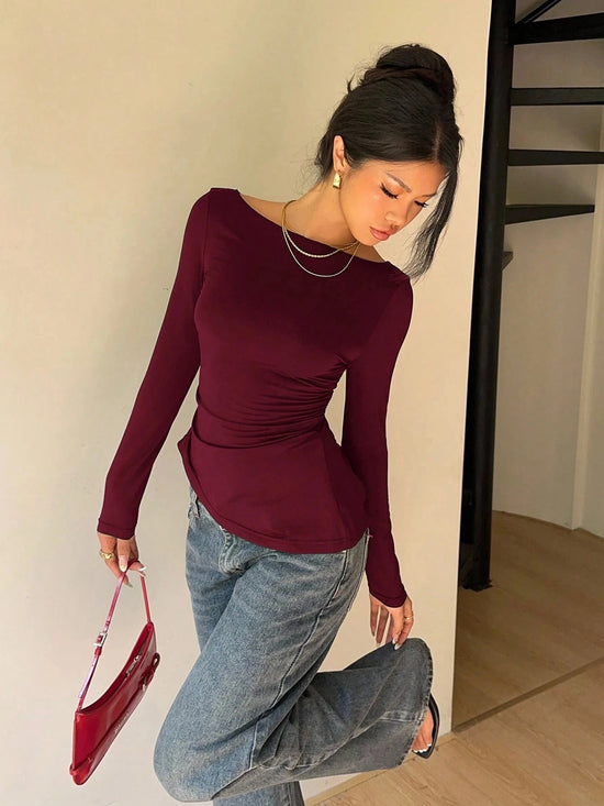 Maglia donna con pizzo e fiocco a maniche lunghe