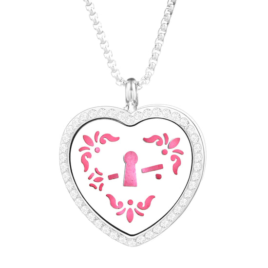 Collana Diffusore a Cuore con Strass in Acciaio Inox – Ciondolo Aromaterapia per Profumi e Oli Essenziali