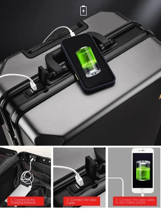 Trolley rigido alluminio 20-26″ cabina/da viaggio con serratura TSA + porte USB – valigia leggera e professionale