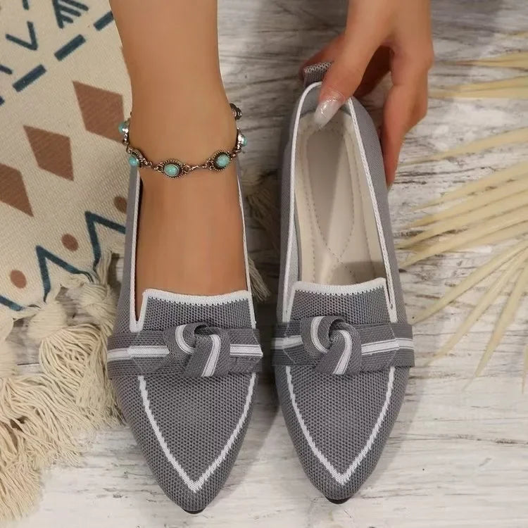 Ballerine Donna  – Scarpe Slip-On Traspiranti in Maglia a Punta con Nodo Decorativo