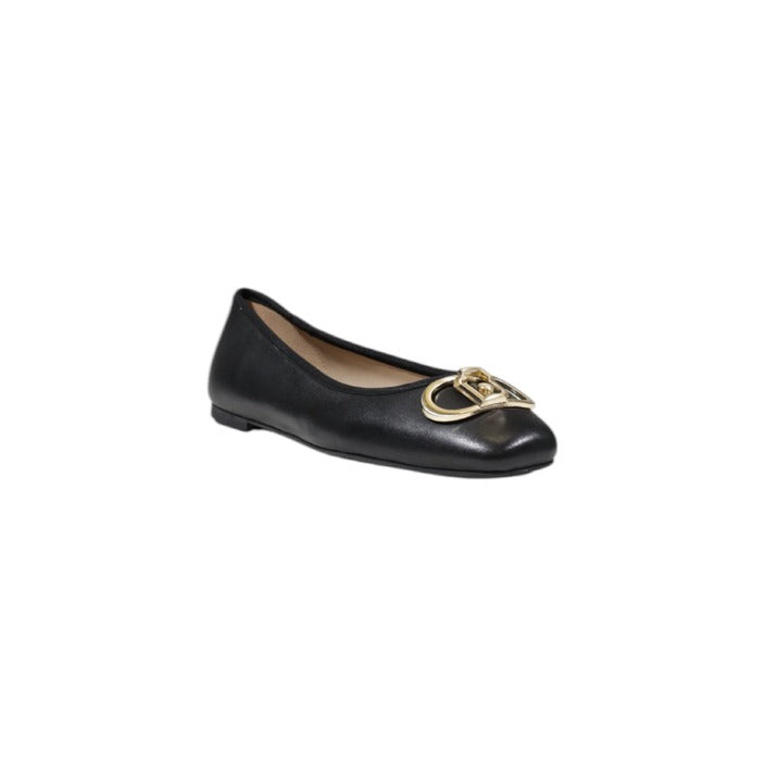 Ballerine basse Liu Jo da donna in nero e beige, in pelle, con dettaglio dorato sul davanti.