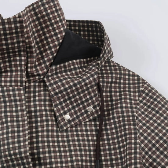 Giacca donna a quadri con cappuccio e zip