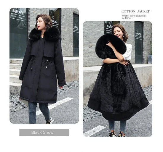 Parka invernale donna – Cappotto lungo imbottito con fodera in lana, cappuccio e colletto in pelliccia, giacca calda da neve