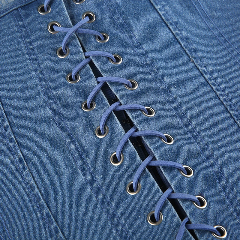 Corsetto Denim Donna Strapless – Top Y2K Modellante