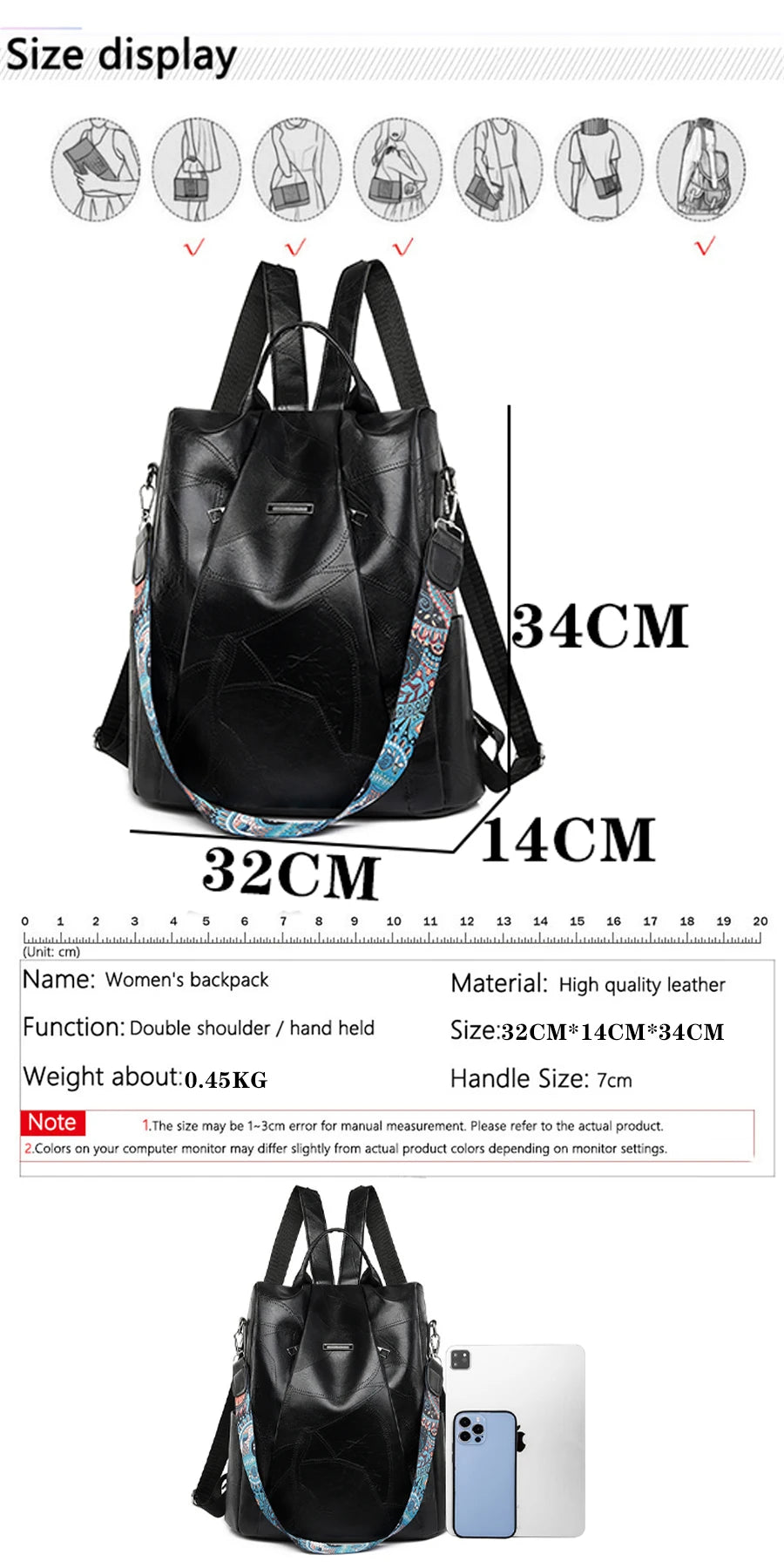 Zaino donna in pelle sintetica PU grande capacità – backpack anti-furto retrò per scuola, viaggio e uso quotidiano