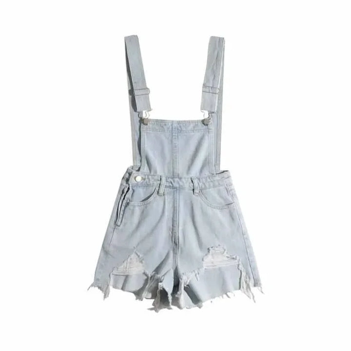 Salopette donna estiva in denim vita alta, strappi – overall shorts effetto slanciato