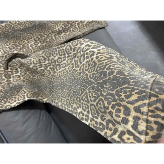 Jeans baggy vita alta leopardato donna – pantaloni oversize Y2K da strada con tasche casual 2025