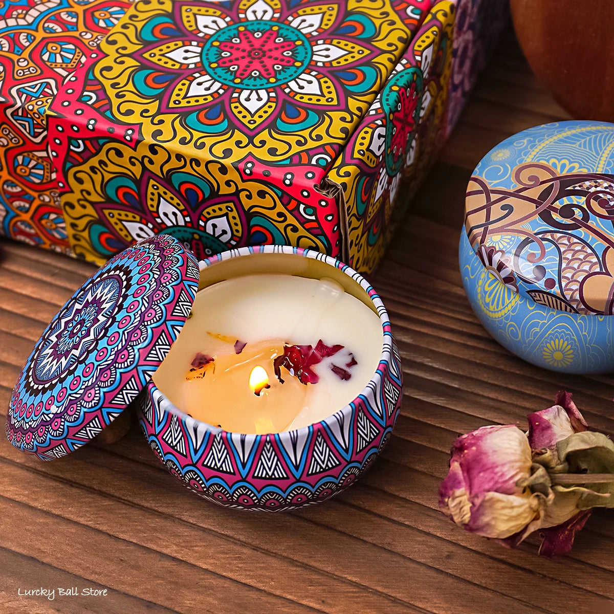 Set 4 Candele Profumate in Vaso con Cristalli e Fiori Secchi – Decorazioni Romantiche per Casa