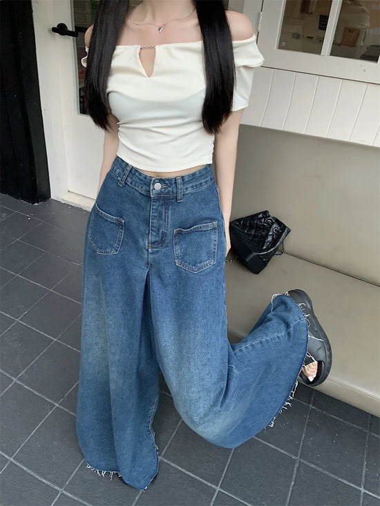 Baggy Jeans  larghi a vita alta effetto corsetto: stile Y2K con un tocco retrò per look streetwear di tendenza