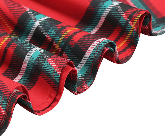Abito donna autunno-inverno con motivo scozzese natalizio – manica lunga, vita regolare, stile elegante plaid rossa e verde