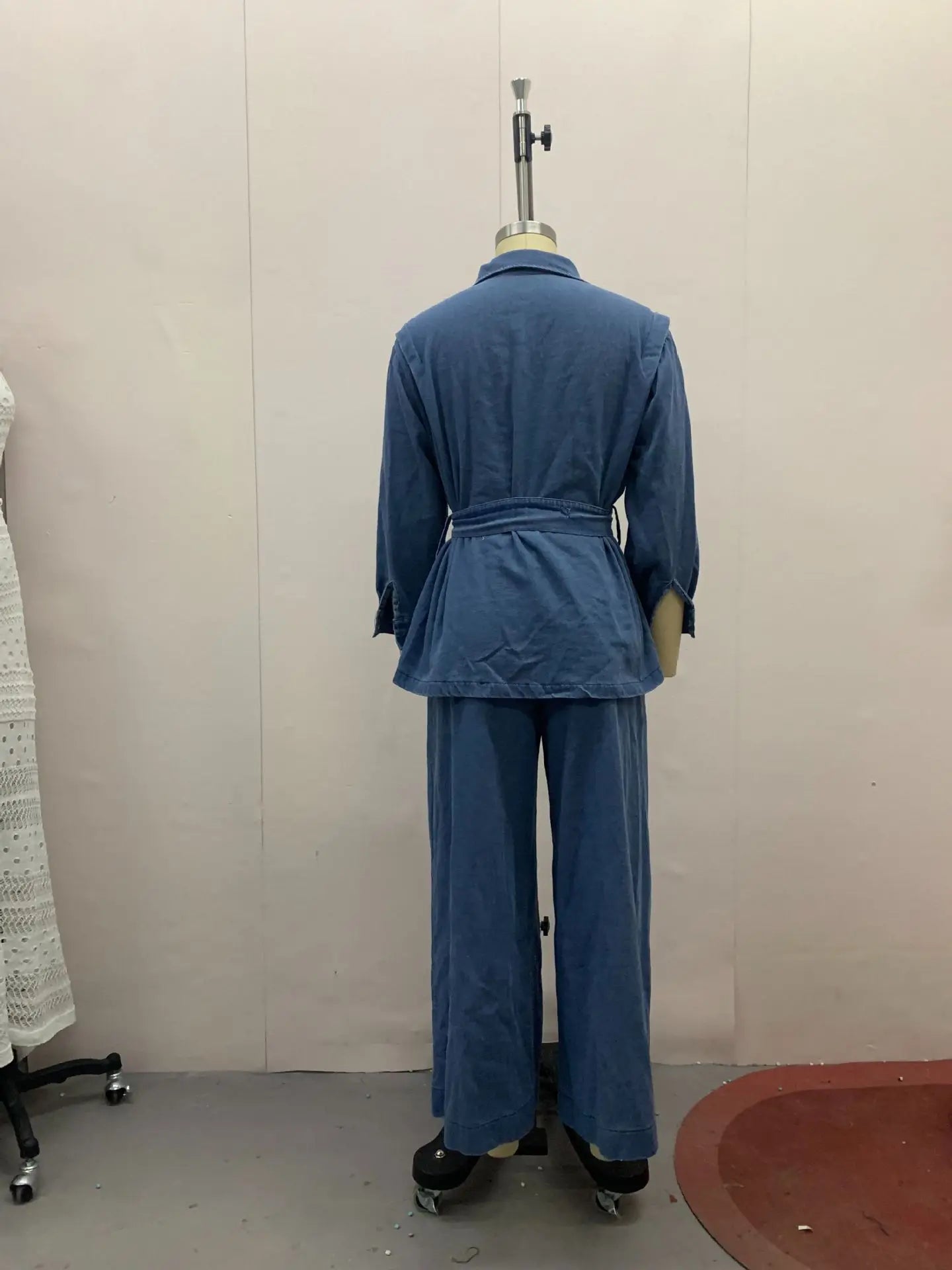 Tuta denim donna 2025 – giacca lunga a maniche lunghe + pantaloni a gamba ampia di alta qualità, stile autunnale