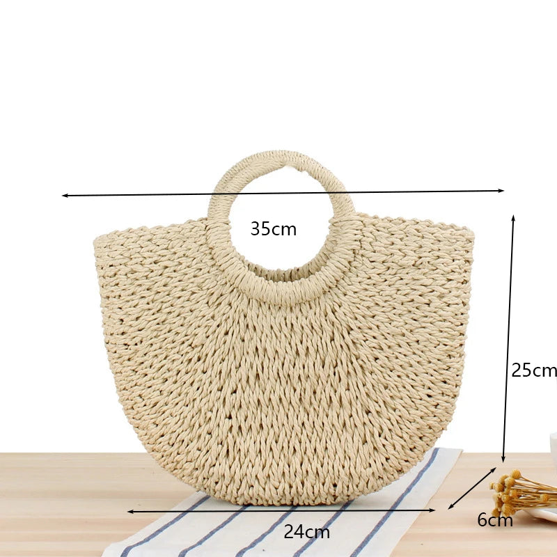 Moon Bag in paglia intrecciata – Borsa estiva a mezzaluna in tre dimensioni (S, M, L)
