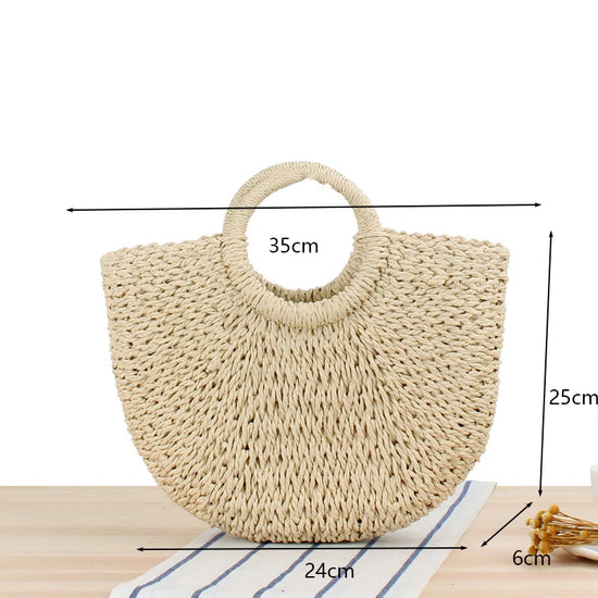 Moon Bag in paglia intrecciata – Borsa estiva a mezzaluna in tre dimensioni (S, M, L)