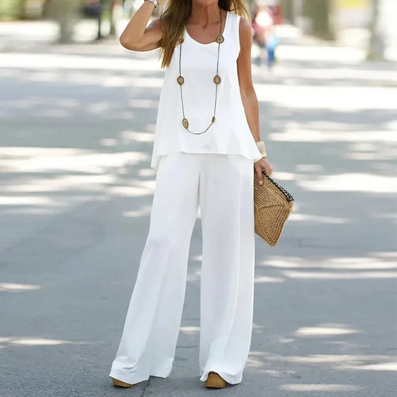 Top smanicato e pantaloni ampi – coordinato estivo fresco e casual-chic