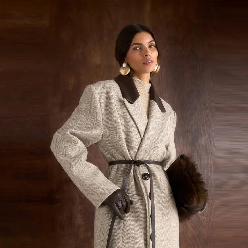 Cappotto Lungo Donna a Pois con Cintura - immagine 9