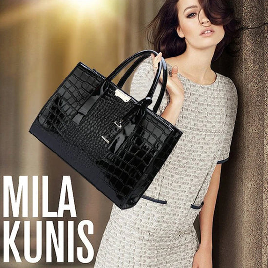 Borsa donna effetto coccodrillo con zip e tracolla - foto 10 della galleria
