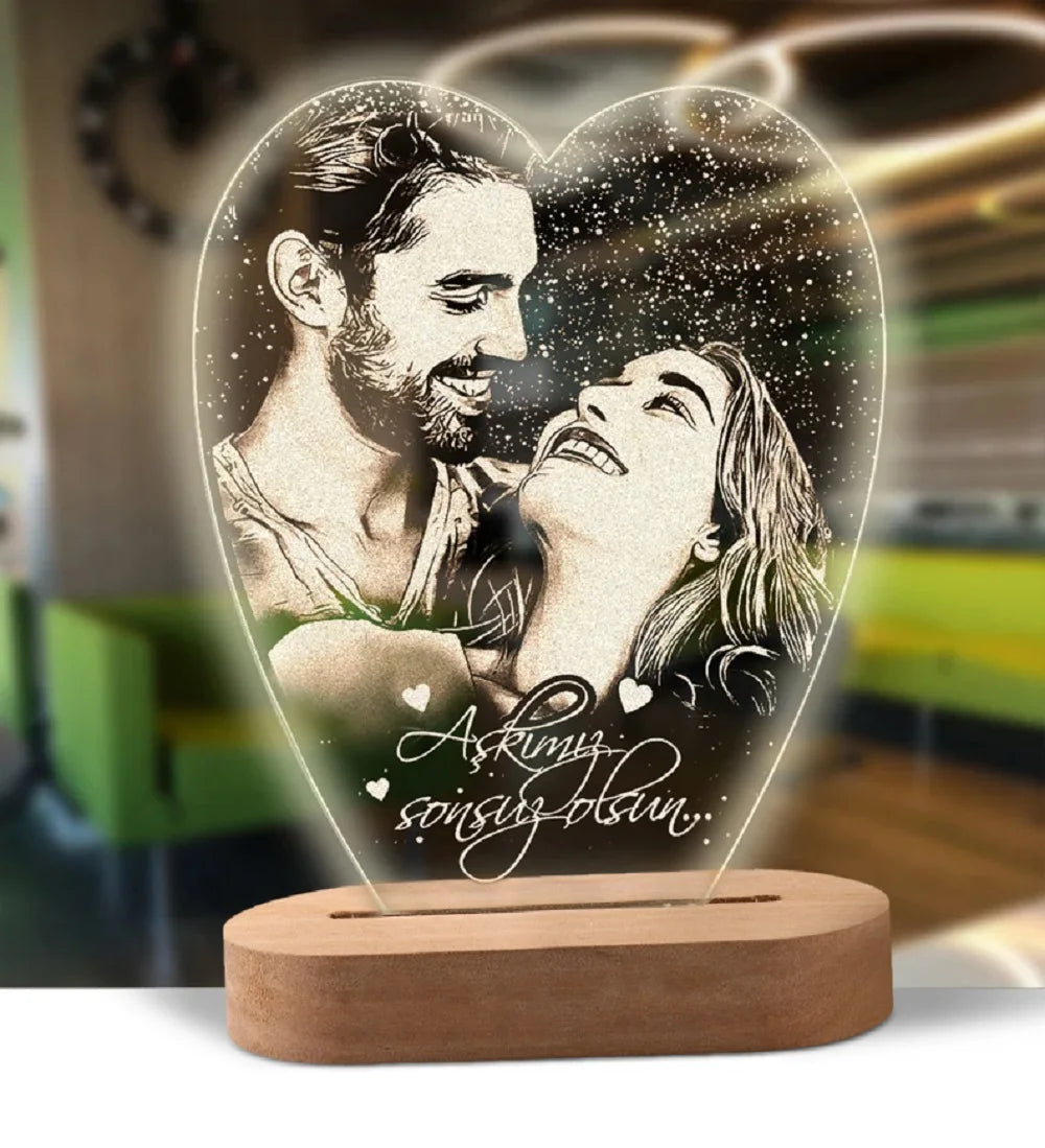 Lampada LED 3D Personalizzata con Foto, Nome e Data – Regalo Romantico per Coppie