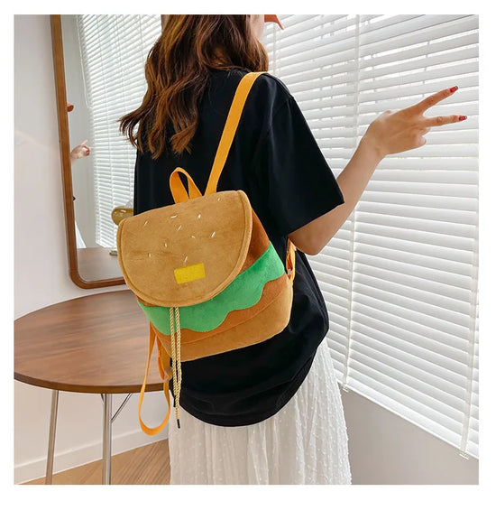 Zaino hamburger cartoon unisex – Backpack kawaii grande capacità per bambini e adulti, design buffo e comodo