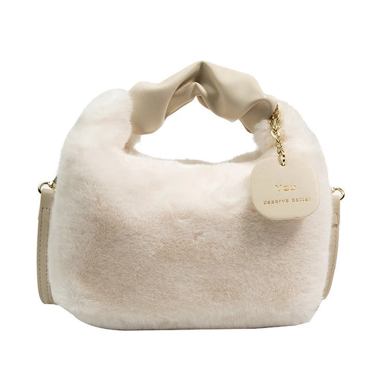 Borsa a mezzaluna in ecopelliccia donna – Hobo half-moon con manico arricciato e tracolla crossbody