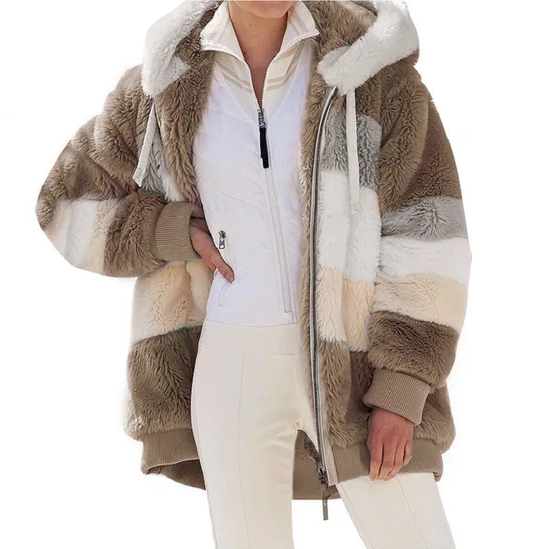 Oversized plush jacket donna con cappuccio – streetwear caldo e comodo per autunno/inverno 2025