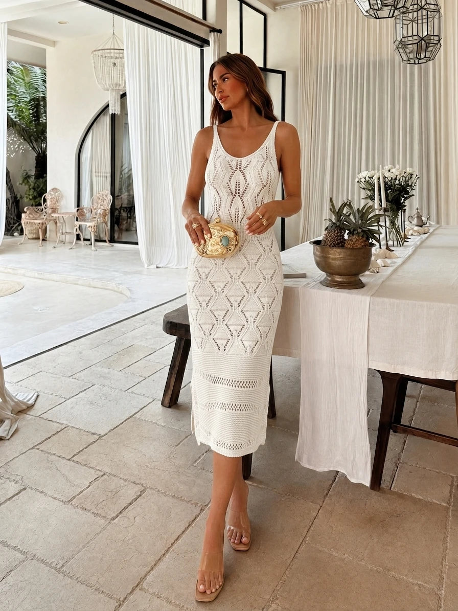 Copricostume Donna Bianco Traforato – Abito Mare Effetto Crochet