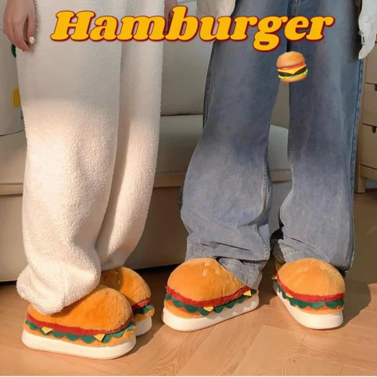 2026 new style autumn and winter fun home cotton slippers couple cute hamburger full-covered heel fuzzy shoes warm men and women