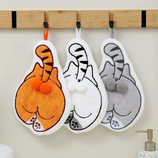 Cartoon Animals Hand Towel Absorbent Hand Cloth Bathroom Hanging Towel Kitchen Cleaning Wipe Cloth Cute Cat Bathroom Towels