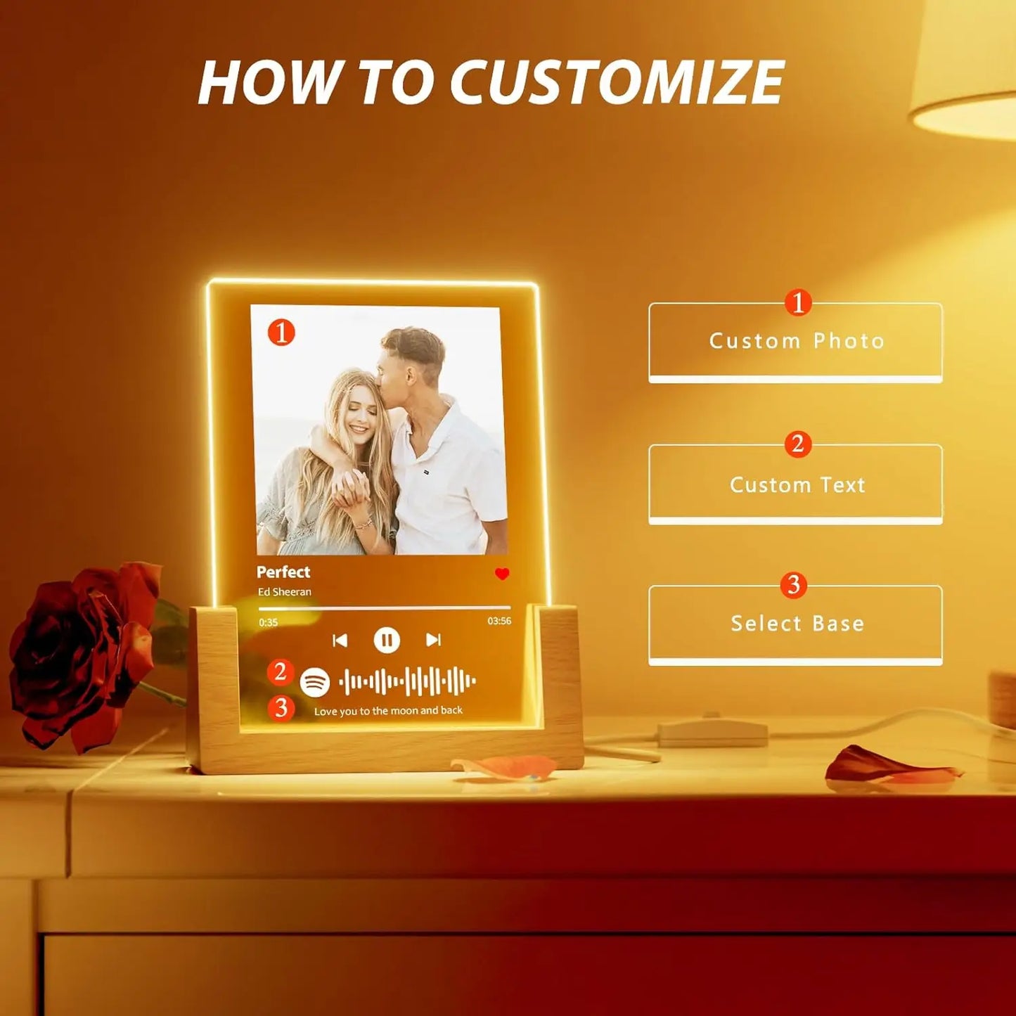 Targa Personalizzata con Musica Spotify – Lampada Acrilica Foto per Regalo Romantico