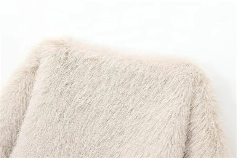 Maglia donna effetto pelliccia corta con girocollo
