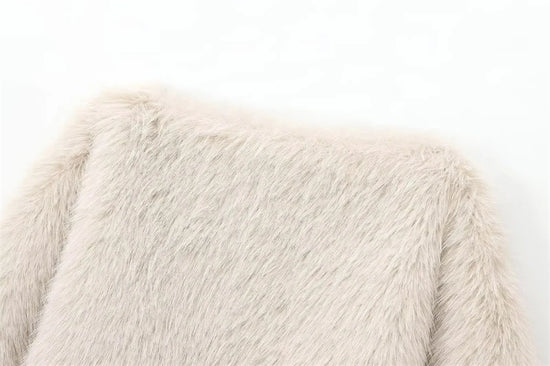 Maglia donna effetto pelliccia corta con girocollo