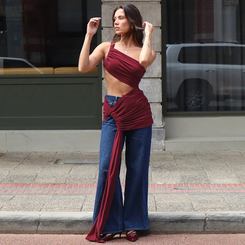 Completo 2 Pezzi Donna Estate 2025 – Top Corto Schiena Scoperta + Gonna Spacco Elegante per Party & Streetwear