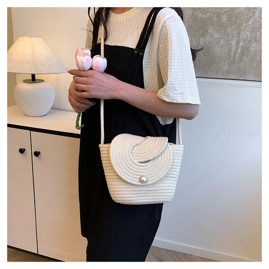 Borsa a Tracolla Estiva Donna in paglia Intrecciato Stile Vacanza