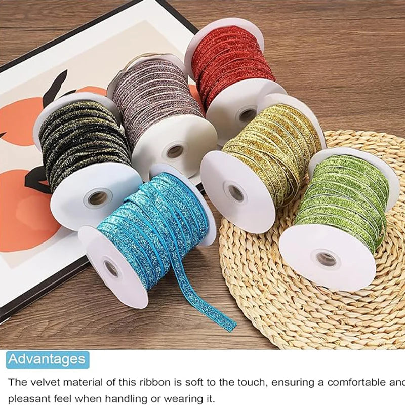 Nastro velluto glitter 10 mm – 50 metri multicolore per decorazioni, fai-da-te, confezioni regalo e artigianato