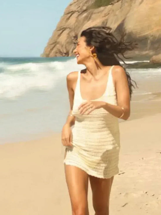 Vestito Donna Mare Estivo Scollo U con Tagli Laterali – Corto e Sexy a Righe Estate 2025