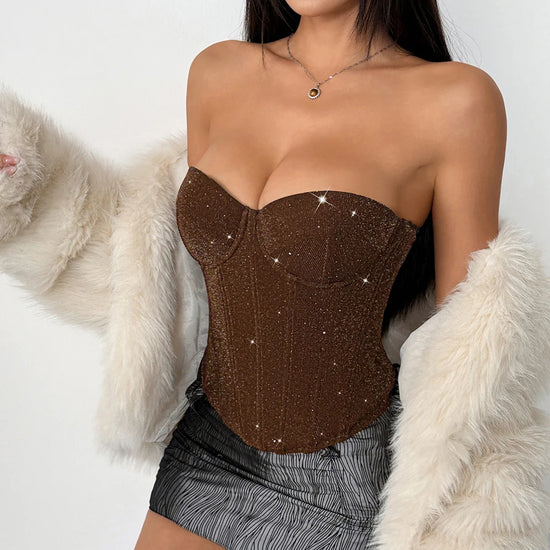 Top Corsetto Nero con Paillettes – Bustier Sexy Modellante