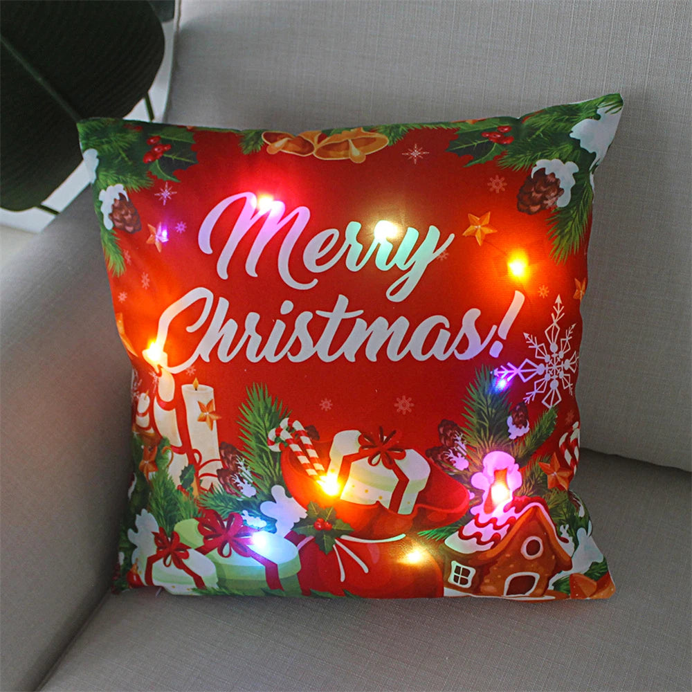 Copricuscino natalizio LED 45×45 cm ‒ federa luminosa decorativa per Natale, addobbo casa & divano