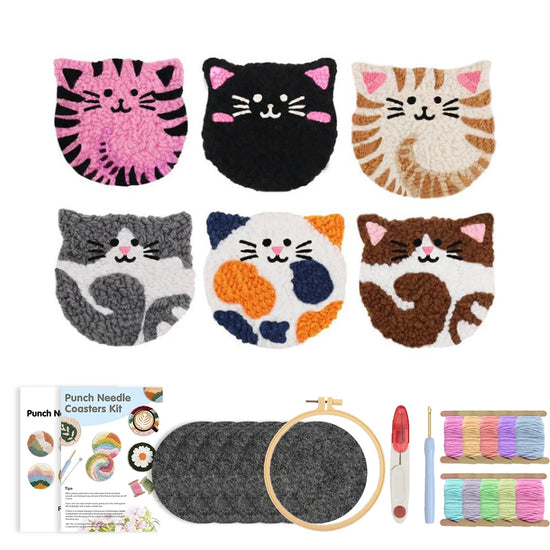 Kit Punch Needle Sottobicchieri Gatti – Set DIY Creativo per Principianti