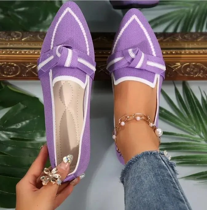 Ballerine Donna  – Scarpe Slip-On Traspiranti in Maglia a Punta con Nodo Decorativo