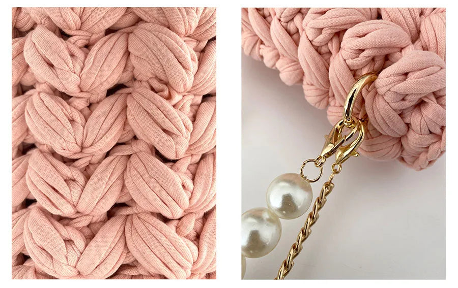 Borsa Donna Crochet a Spalla Uncinetto con Perle e Catena – Design Crossbody