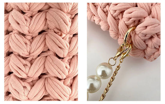 Borsa Donna Crochet a Spalla Uncinetto con Perle e Catena – Design Crossbody