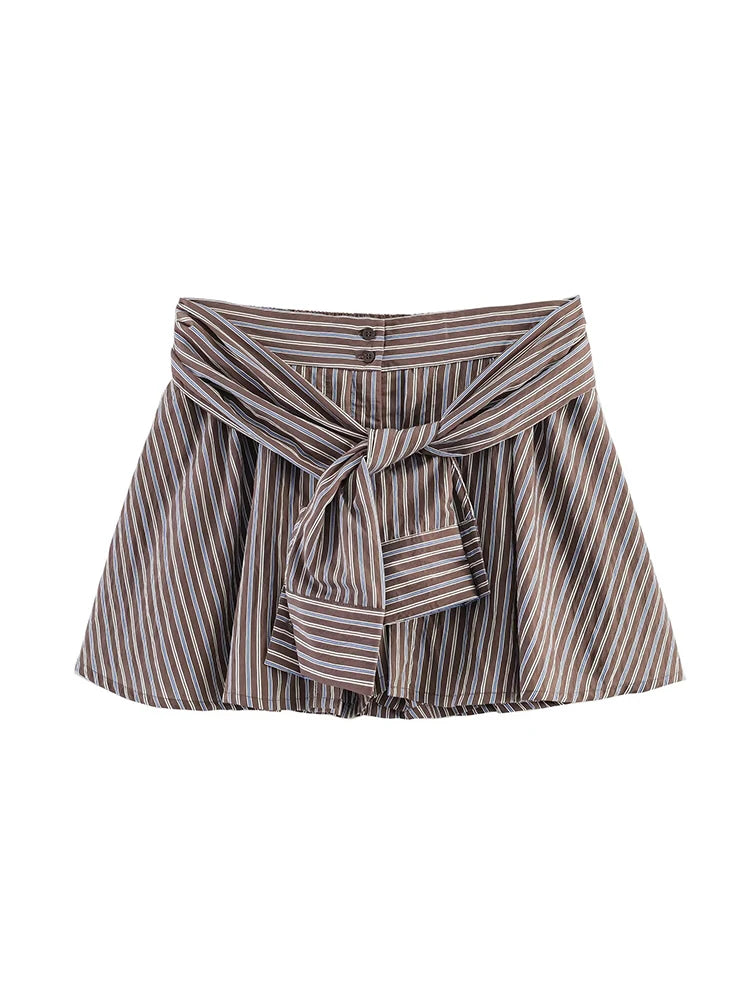 Shorts Donna a Righe Vita Alta – Pantaloncini Loose Estivi