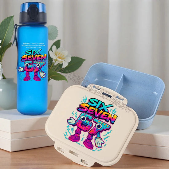 2pcs Steal A Brainrot Bento Lunch Box Water Bottle 67 Six Seven Cartoon Printed Lunch Box Boys School Supplies Children Gifts
